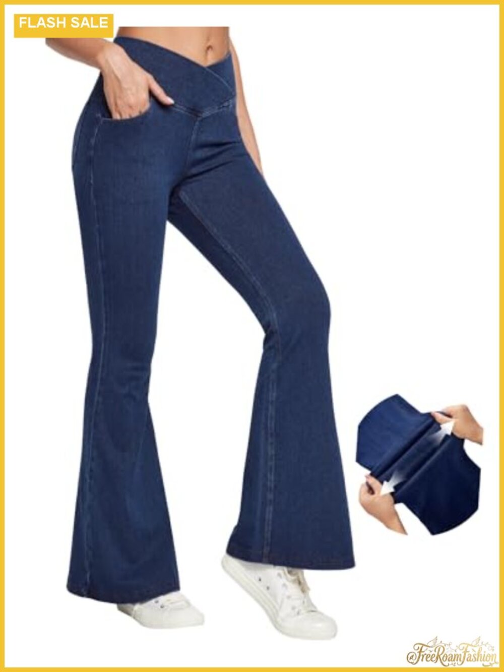 Bell Bottom Jeans for Women High Waist Flare Leggings Pull On with Pockets